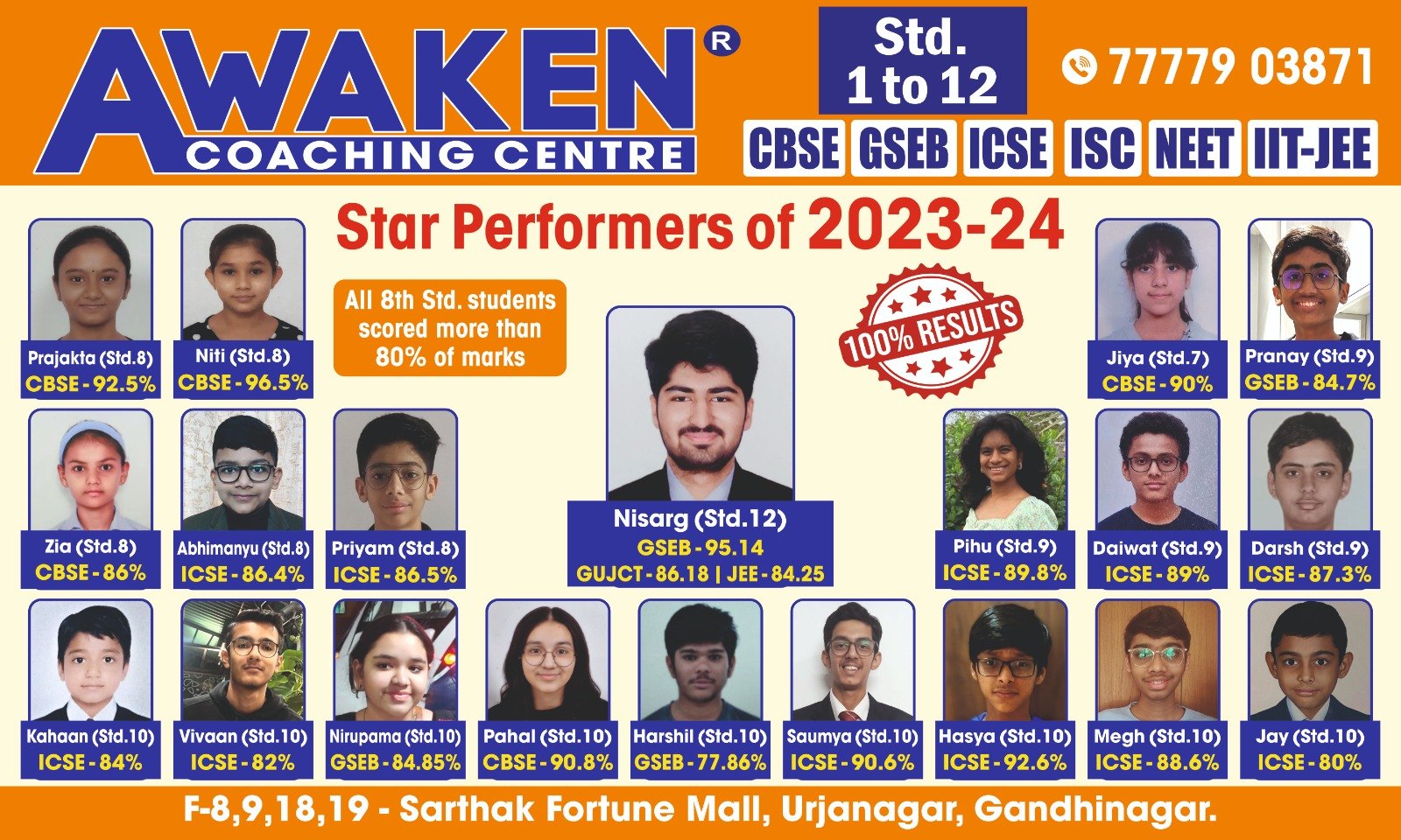 Awaken Coaching Centre star performers 2023-24 — CBSE, GSEB and ICSE results